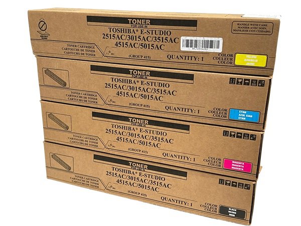 Toshiba TFC415K black toner cartridge for 2515AC, 3015AC, packaging and label