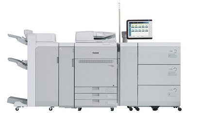 Canon C710 colour production press, rear view showing network and power connections