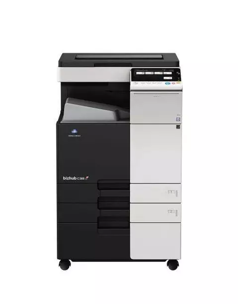 Konica Minolta C558 colour office multifunction copier, shown with the document feeder open